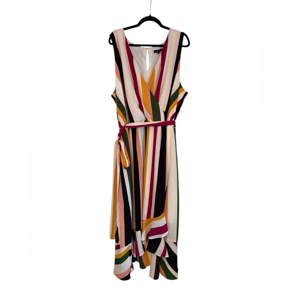 Lane Bryant | Jewel Tone Striped Wrap Sleeveless Midi Dress 26